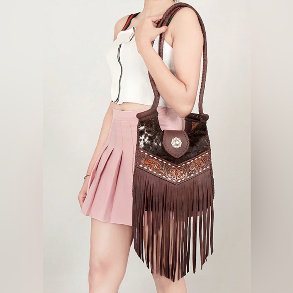Boho Fringe Shoulder Bag in Dark Brown